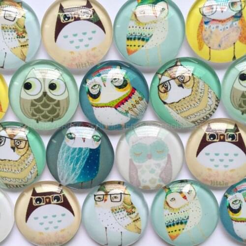 ZEROUP 12mm 20mm Handmade Photo Glass Cabochons Mixed Owl Pattern Domed Round Jewelry Accessories Supplies for Jewelry BCH044
