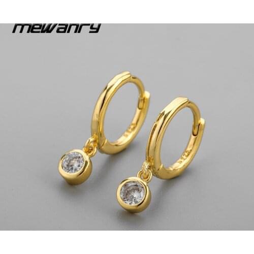 MEWANRY Prevent Allergy 925 Sterling Silver Hoop Earrings for Women INS Fashion Simple Sparkling Zircon Bride Jewelry Wholesale