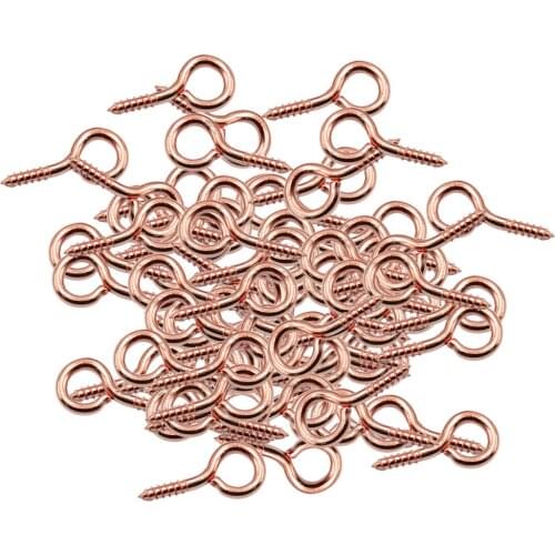 100pcs Rose Gold Screw Eyes Pins Eyepins Hooks Eyelets Threaded Hardware DIY