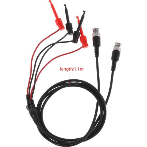 2pcs/lot BNC Male Plug Q9 to Dual Testing Hook Clip Test Leads Probe Coaxial Cable Line for Oscilloscope Measure Instrument