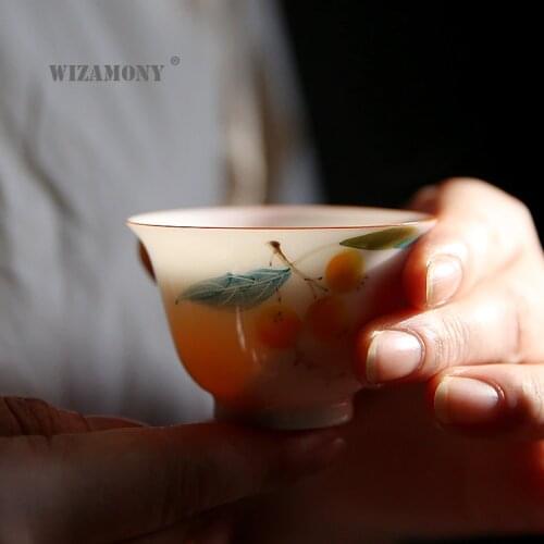 2PCS!!!! WIZAMONY Jingdezhen Drinkware Tea Cup tea set tea bowl White Ceramic kung fu teacups Chinese Porcelain Celadon Hat Bowl