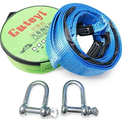 3M/5M Heavy Duty 8Tons Car Towing Rope Strape Cable With U Hook Shackle High Strength Nylon With Reflective Light For Car Truck