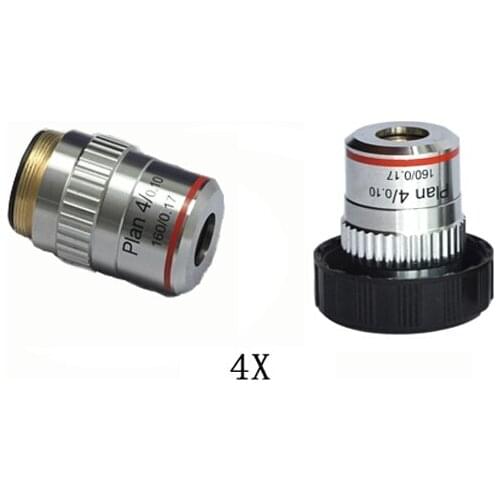 4X L=195 Plan Achromatic Bio-Microscope Biological Microscope Objective Lens with Thread Diameter 20.2x0.705 for Medical Science