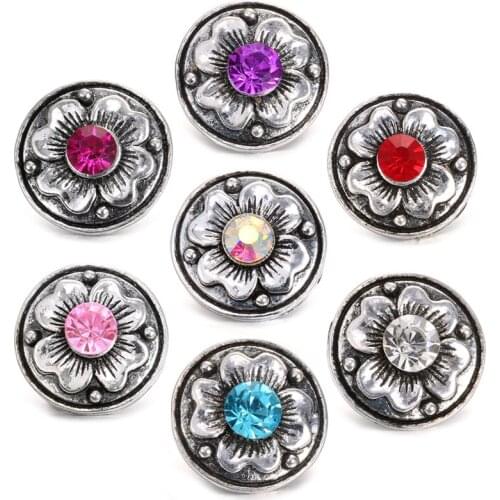 6pcs/lot Snap Jewelry Buttons Rhinestone Flower 18MM Button for Snap Bracelets Necklace for Women