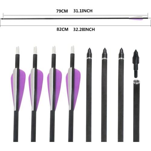 32" Heavy Duty Carbon Fiber Archery Arrow 350 Spine with 100 Grain Screw in Tips for Crossbow Hunting Target Practice Archery