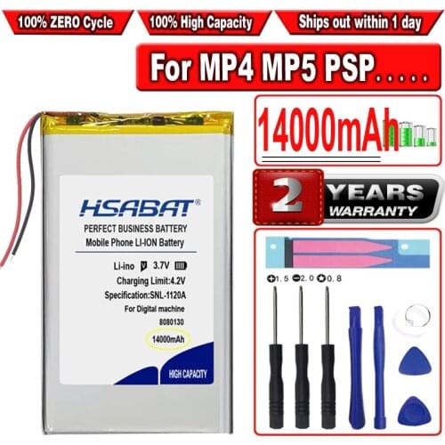 HSABAT 14000mAh 8080130 Battery for MP3 MP4 navigation instruments small toys etc