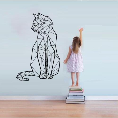 Large Geometric Cat Animal Wall Sticker Baby Nursery Kids Room Cartoon Cat Pet Animal Wall Decal Bedroom Vinyl Home Decor
