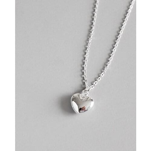 Pure 925 Sterling Silver Jewelry Smooth Love Heart Pendant Necklace Women Long Chain Sweet Statement Necklace Wedding Gift