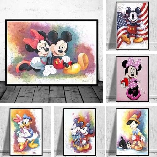 Disney Cartoon Mickey Minnie Mouse Donald Duck Canvas Painting Prints and Posters Wall Art Picture for Living Room Decor Cuadros
