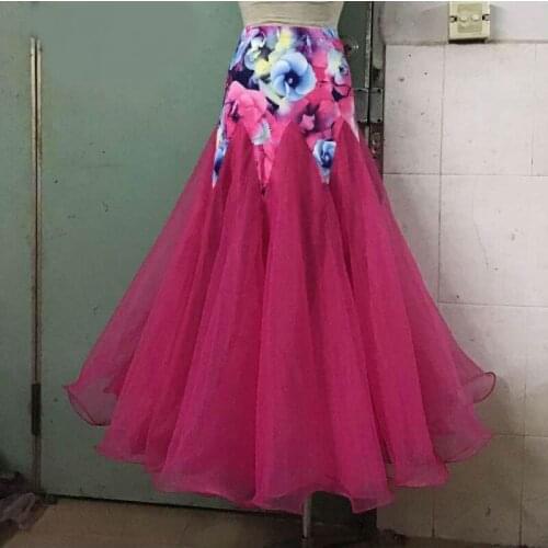 2020 New Female Adult Standard Ballroom Dance Skirt Waltz Tango Competition Dancing Wear Printing Big Swing Long Skirts DL6671
