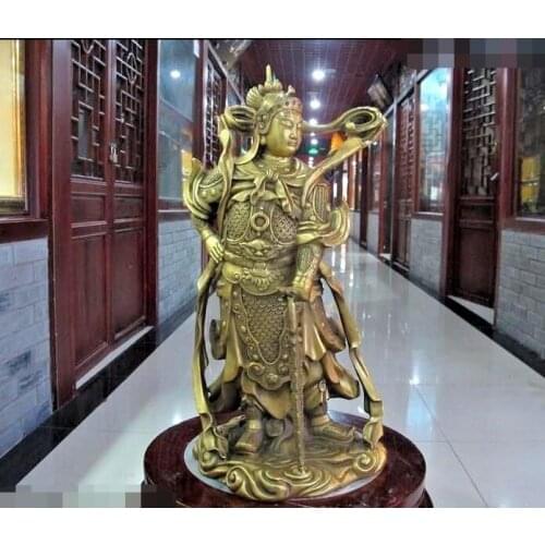 18"Chinese Pure Brass Copper Carved Wei Tuo God Buddhism warrior Buddha Statue