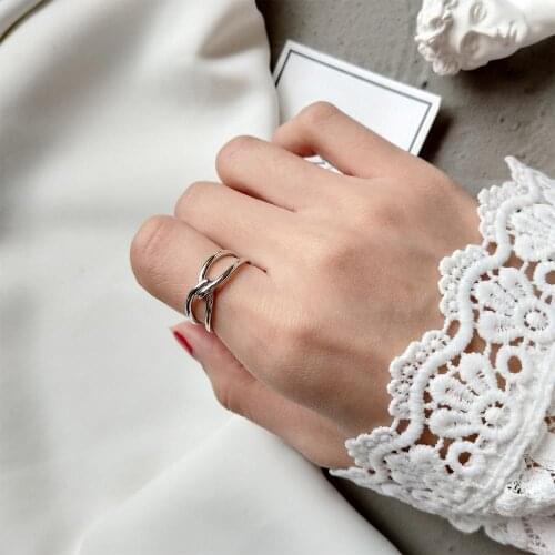 Kinel S925 Sterling Silver Jewelry Ring hipster Simple personality Minimalist vintage Knotted antique old opening