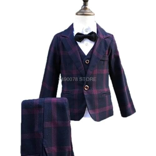 Flower Boys Formal Event Garment Wedding Suit Kids Birthday Dress Jacket Vest Pants Tie 4Pcs Children Prom Piano Tuxedo Costume