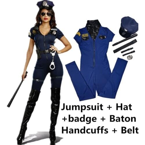 Sexy Policewomen Cop Costume Jumpsuit Police Woman Officer Cosplay Uniform