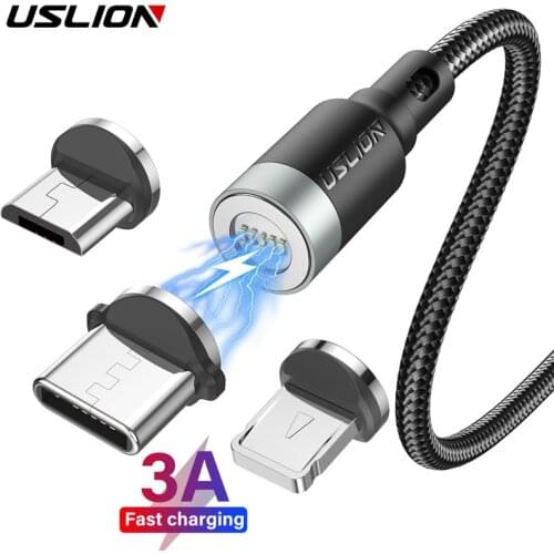 USLION 3A Magnetic Cable Fast Charging For iPhone 11 12 USB Cable Type C Data transferable 8 Pin Cable For Samsung Xiaomi Huawei