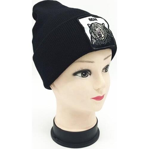Outdoor Adult Men Casual Knitted Beanies Caps Thick warm Patch embroidery Skullcap Knit hat Ski Skullies Sport Curled