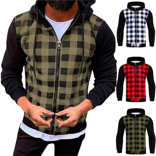 Mens Hoodies Oversized Sweatshirt New Casual Slim Zipper Hoodie Men Sweatshirts Full Sleeve Plaid Hoody Cardigan Tracksuit Men