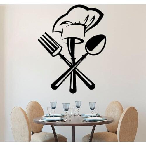 Wall Sticker for Kitchen restaurant decor Creative Cutlery knife fork chef hat Mural Decals wallpaper home decor stickers HY851