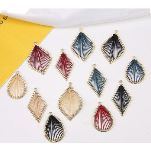 Newest 20pcs/Lot Handmade Woven braided wire Alloy Charms Waterdrop Leaf Bicone Shape DIY Vintage Earring Charm Pendant Craft