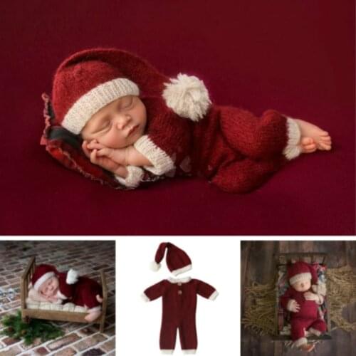 Newborn Photography Props Christmas Baby Clothes And Hats Infantil Photo Shoot Accessories Soft Jumpsuits Full-moon Baby Suits