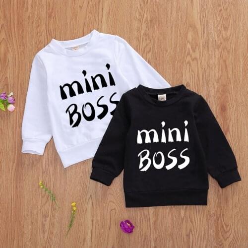 Fall Toddler Boy Girl Casual Cotton Crew Neck Letter Print Hemmed Hem Cuff Basic Long Sleeve Pullover for Spring Sweatshirts