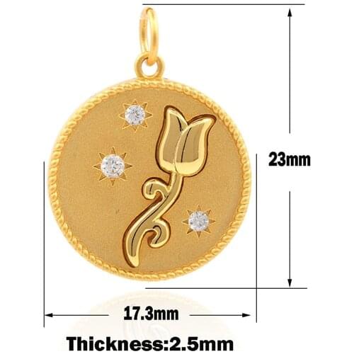 Tulip Round Coin Pendant Necklace Cubic Zirconia Rose Gold Pendant Flower Round Pendant Coin Jewelry 23×17.3×2.5mm