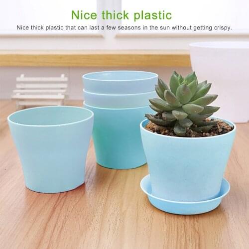 8 Pcs/set Resin Plastic Flowerpot Garden Plants Flower Pot Home Garden Decoration with A Saucer Tray Drainage Holes Plant Pots