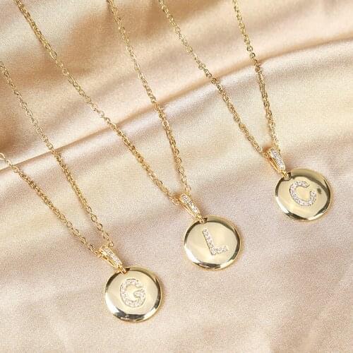 Punk Gold Plated Women 26 Letter Necklace Luxury CZ White Crystal Stainless Steel Necklace Trend Women Nightclub Party Jewelry