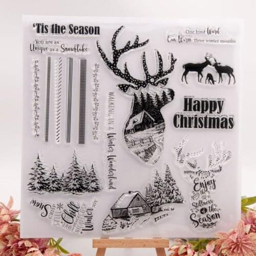 Christmas Deer Transparent Clear Silicone Stamp Seal DIY Scrapbooking Rubber Hand Account Album Diary Decor Reusable 20.5*20.5cm