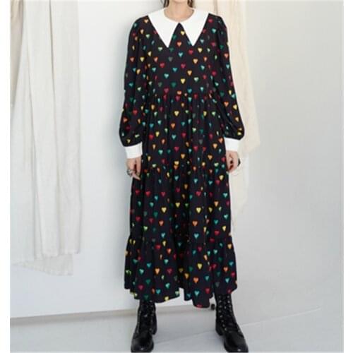 RUGOD Ins Korean Style Dot Print Autumn Dress for Ladies Puff Sleeve Womens Clothing Loose Chic Female Dresses 2020