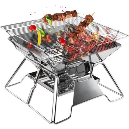 Stainless Steel BBQ Stove Folding Barbecue Grill Outdoor Camping Picnic Grilling Stove With Carrying Bag For Hiking Kitchen Cook