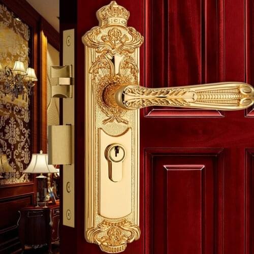 Modern Brass Golden Door Lock Interior Solid Wood Panel Handle Lock Europen Fashion Bedroom Bookroom Kitchen Wooden