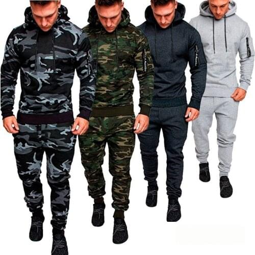 Tracksuit Men CamouflageTwo Pieces Set Hoodies +pants Sweatshirt With Hoody Sportswear Causal Mens Clothing Male Ropa Hombre