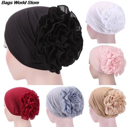 New Women Girls Floral Lace Turban Hat India Cap Muslim Hats Hairnet Chemo Cap Flower Bonnet Beanie