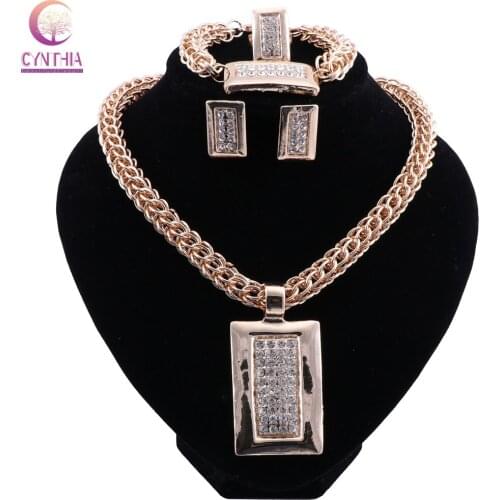 Vintage African Crystal Jewelry Sets For Women Wedding Bridal Accessories Gold Color Necklace Bracelet Earrings Ring Set