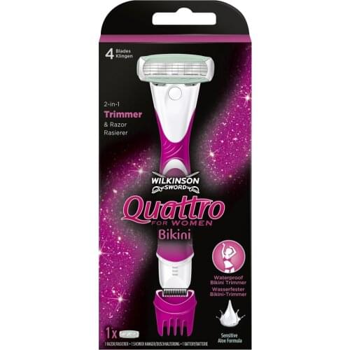 Wilkinson Sword Quattro For Women BIKINI-Shaver Rechargeable woman, Trimmer adjustable, pubic hair removal