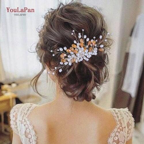 YouLaPan HP177 Bridal Clips for Hair Piece Wedding Crystal Tiara Bride Accessories Gold Hair Comb Gold Wedding Hair Comb