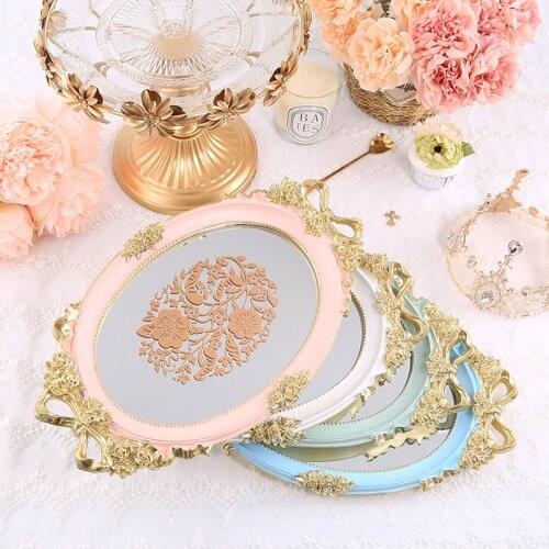Bandeja Resin Mirror Storage Tray Rose White Blue Jewelry Food Fruit Dish Pink Snack Wedding Serving Decoration Plate Crafts