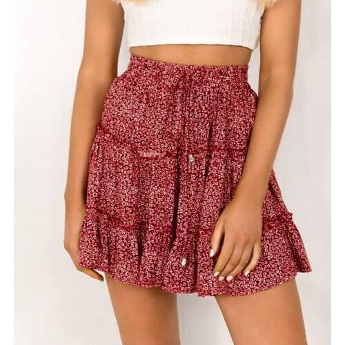 Bohemian Ruffle Women Summer Casual Bohe High Waist Ruffled Floral Print Bohemian Beach Lady Short Skirt Skirt Jupe Femme