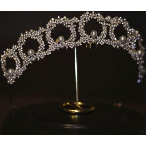 Fashion Pearls Rhinestone Princess Tiara Bridal Floral Hair Crown Wedding Prom Hair Accessories Women Hairband