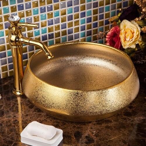 Gold Bathroom ceramic counter top sink wash basin popular in europe art basin lavabo hand sink