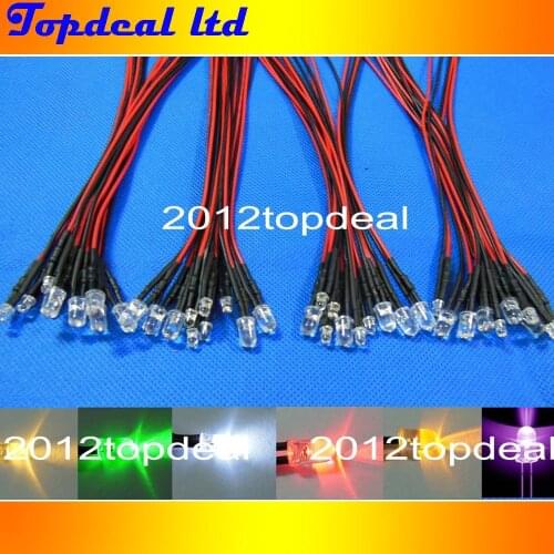 10pcs 5mm Red/Green/Blue/RGB /White / UV / Pink/ Yellow/ Orange 12V DC Round Pre-Wired Water Clear LED for diy
