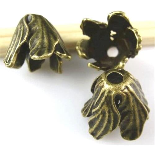10pcs Antique Bronze 17*16mm Flower Petal End Spacer Beads Caps Charms Pendants For DIY Necklace Bracelet Alloy Jewelry 10884