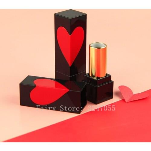 12.1mm 10/30/50pc Black Heart Square Empty Lipstick Tube Lip Balm Container Lipstick Shell Packaging Makeup Cosmetics Refillable