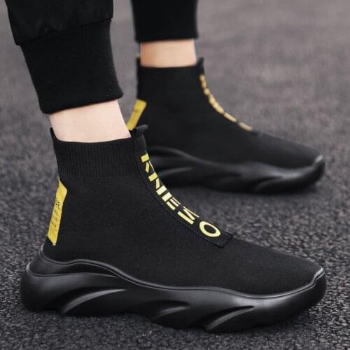 2020 summer new breathable trend high help mens shoes a hundred sports casual high-bang board shoes mens socks trend shoes