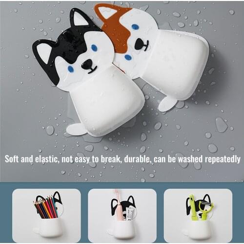 2021 Super NEW Cute Husky Storage Rack Children Toothbrush Holder Wall-Mounted Sucker Creative Animal Erha Silicone Holder