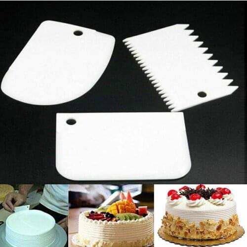 3pcs/1set Dough Cake Cutter DIY Plastic Scraper Cream Decorating Spatulas Tool White Baking Pastry Confectionery Tools
