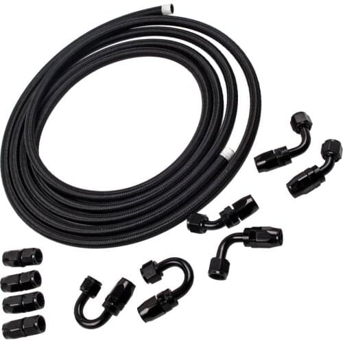 5 meters AN8 8AN Stainless Steel Braided Oil Line And Fitting Hose End Black