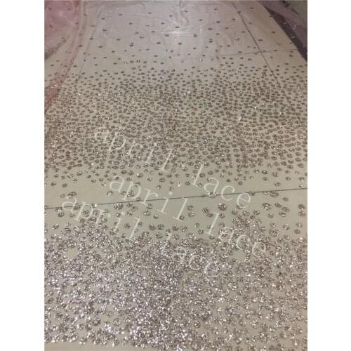 5YARDS F025# dobby Nude gold luxury lovely pattern glued sparkle glitter mesh net tulle lace fabric for sawing /evening dress