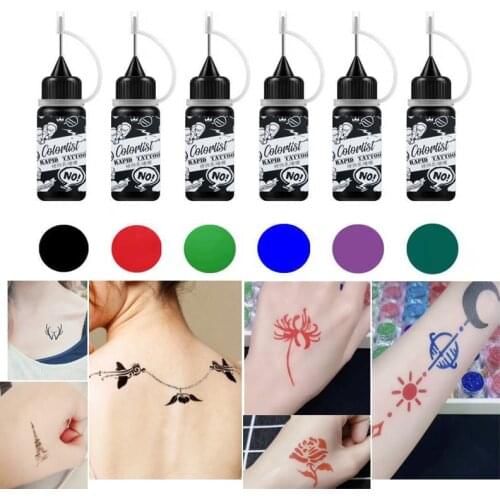 6pcs Microblading kit Tattoo Drawing Painting Tattoos Temporary Henna Paste juice Ink with Template Stickers Body Art Tools